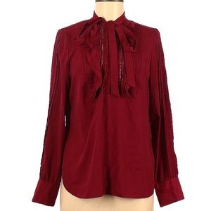 Nanette by Nanette Lepore Long Sleeve Frill Blouse Burgundy Wine M EUC